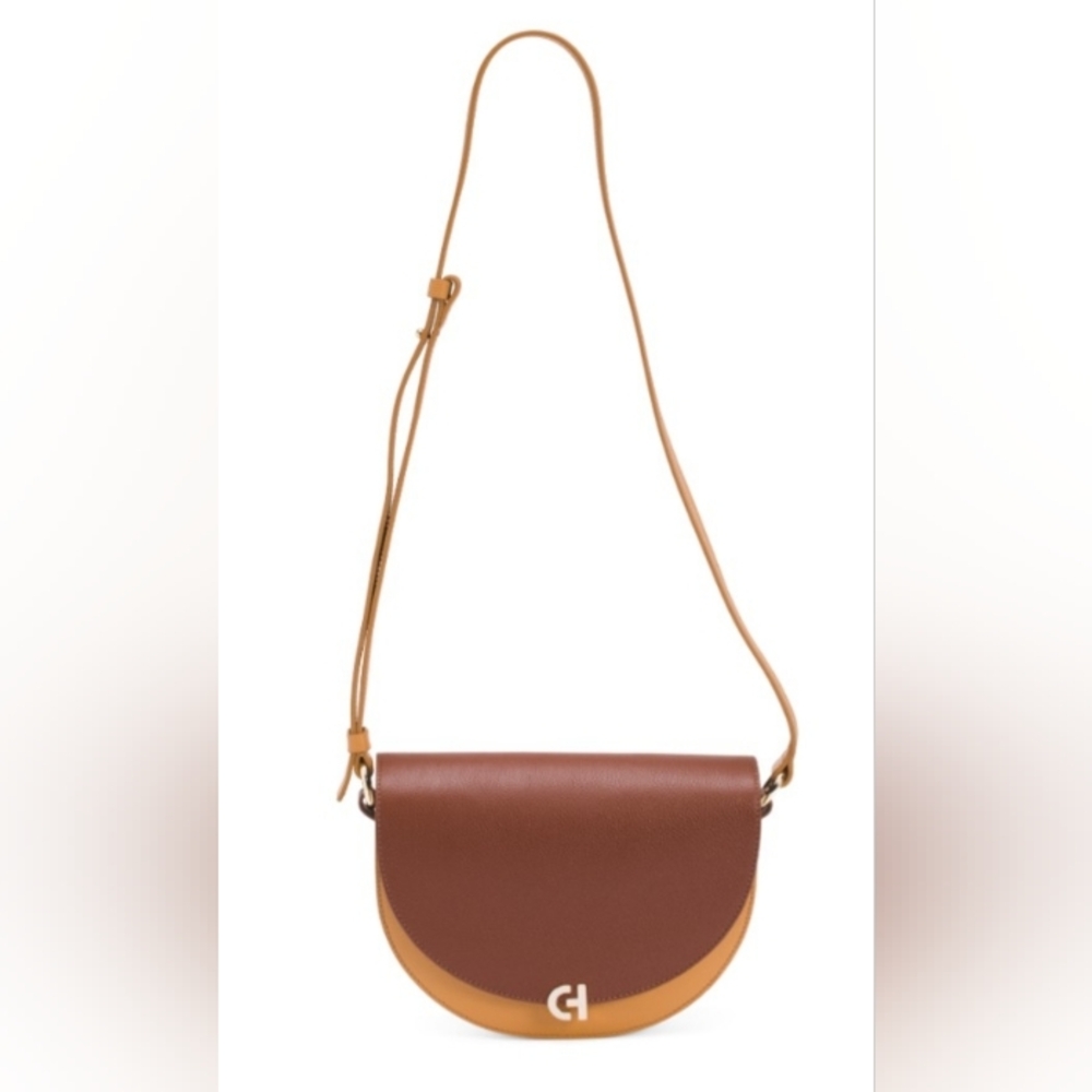 NWT Cole Haan Pebbled Leather Tri-Color Flap Crossbody Evie Saddle Bag - Picture 4 of 16
